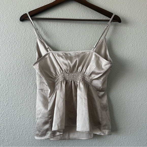 Abercrombie & Fitch Satin Champagne Neutral Tie-Front Baby Doll Top Size M - Picture 6 of 9